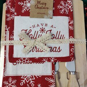 Christmas Set with Festive Cheese Board & tools, hand towel & Potholder